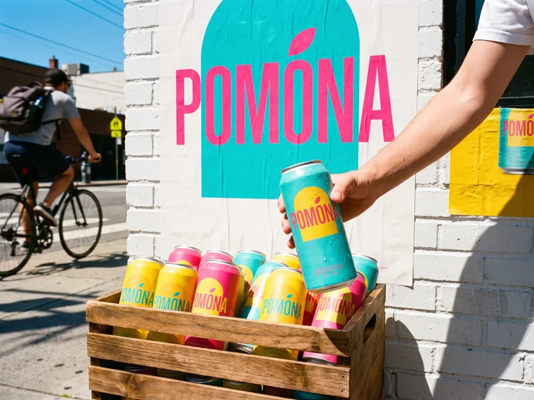 Pomona summer launch — can range with crate and pasted street poster